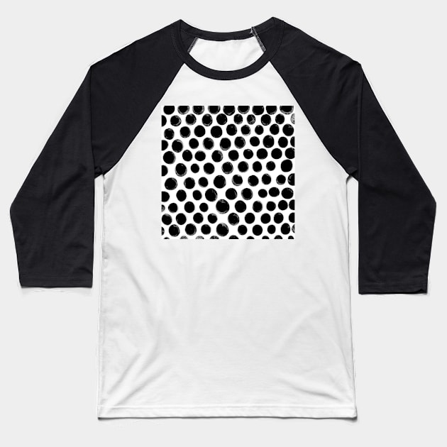 Vector seamless hand draw polka dot brush black white pattern. Monochrome Scandinavian background, Dry brush and rough edges ink illustration Baseball T-Shirt by Modern Art